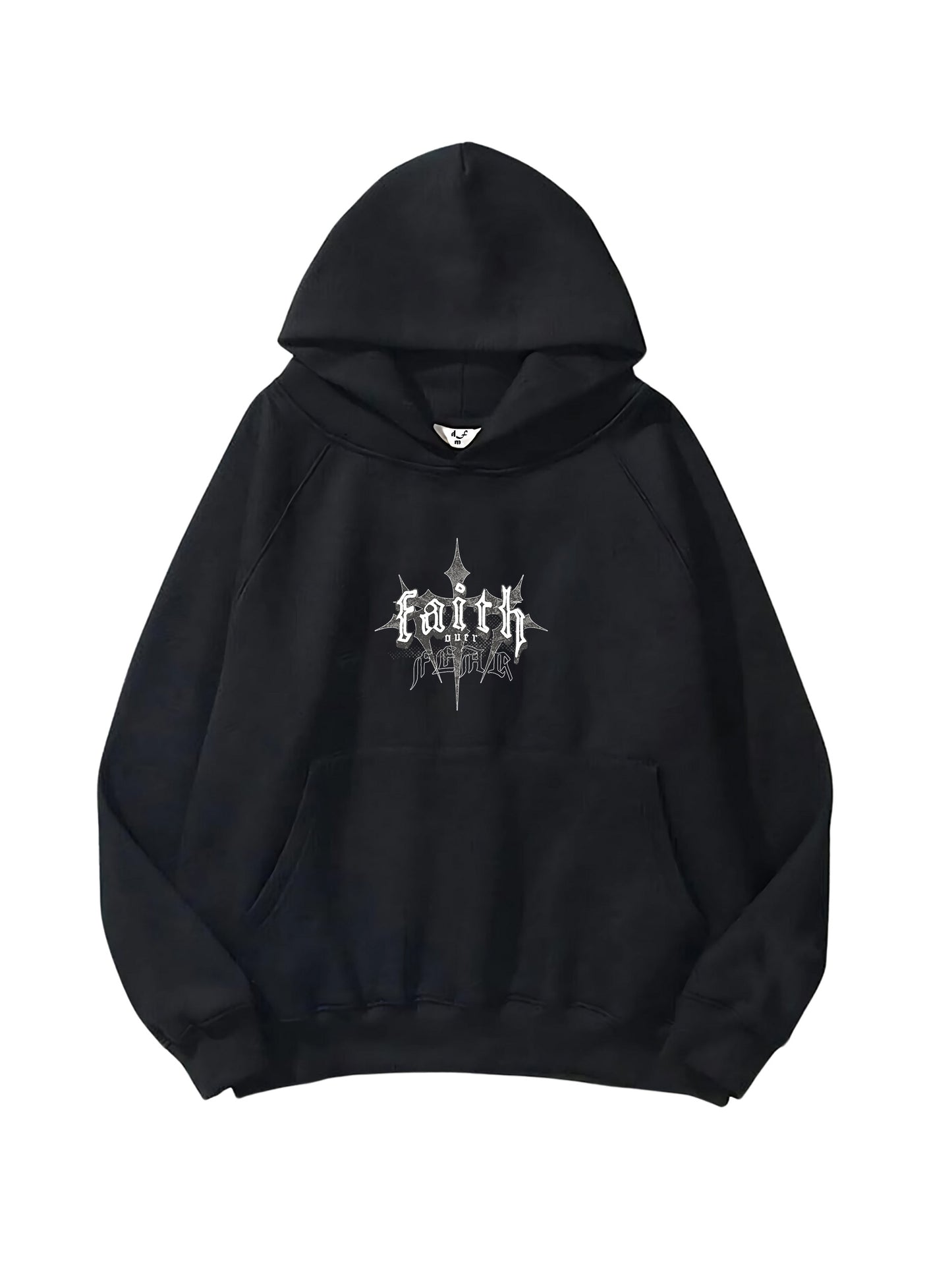 kadın, erkek sweatshirt oversize faith over fear dark cross baskılı kalın siyah sevgili sweatshirt