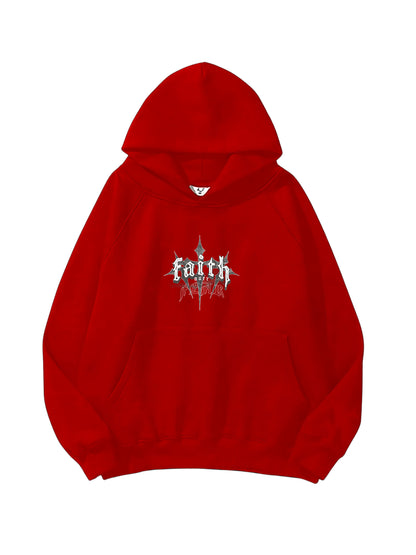 Kadın, Erkek Sweatshirt Oversize Faith Over Fear Dark Cross Baskılı Kalın Siyah Sevgili Sweatshirt