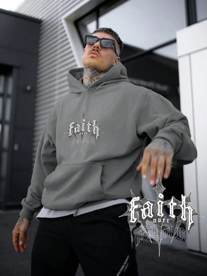 Kadın, Erkek Sweatshirt Oversize Faith Over Fear Dark Cross Baskılı Kalın Siyah Sevgili Sweatshirt