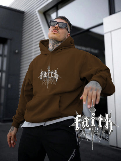 Kadın, Erkek Sweatshirt Oversize Faith Over Fear Dark Cross Baskılı Kalın Siyah Sevgili Sweatshirt