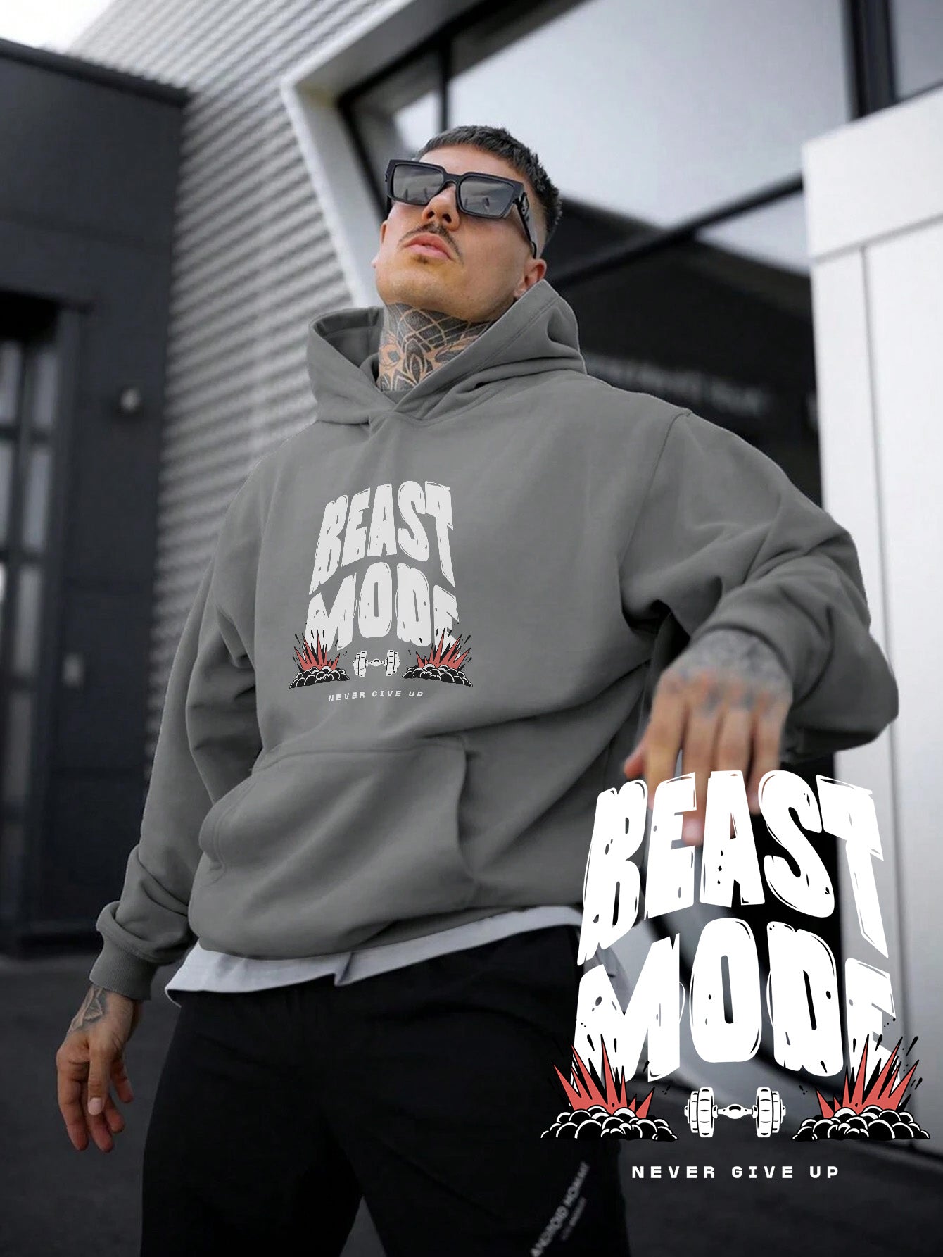 kadın, erkek sweatshirt oversize beast mode baskılı kalın siyah sevgili sweatshirt