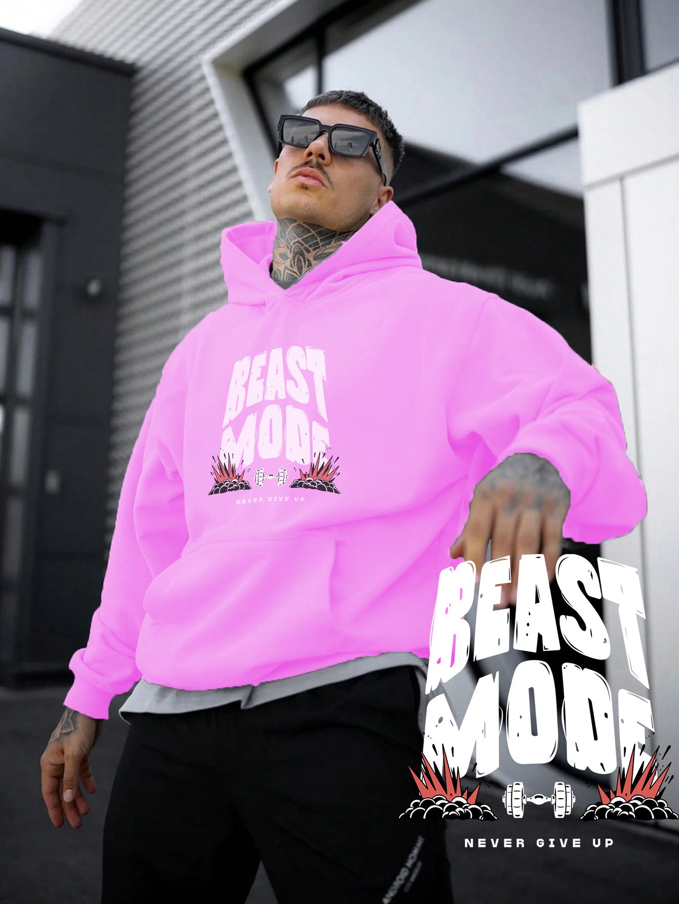 kadın, erkek sweatshirt oversize beast mode baskılı kalın siyah sevgili sweatshirt