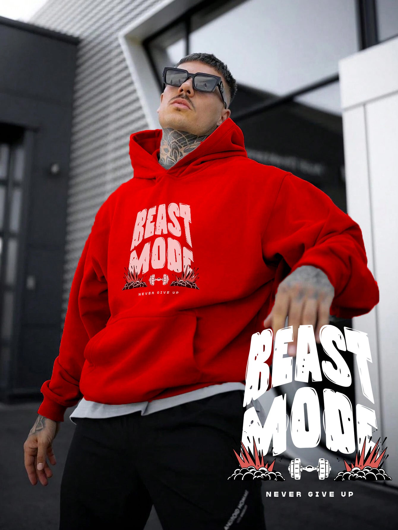 kadın, erkek sweatshirt oversize beast mode baskılı kalın siyah sevgili sweatshirt