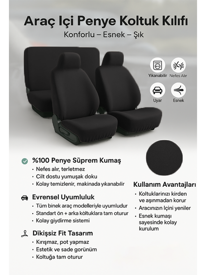 Arac icinde estetik ve rahatlik arayanlara Universal ile uyumlu oto koltuk kilifi tavsiyemizdir