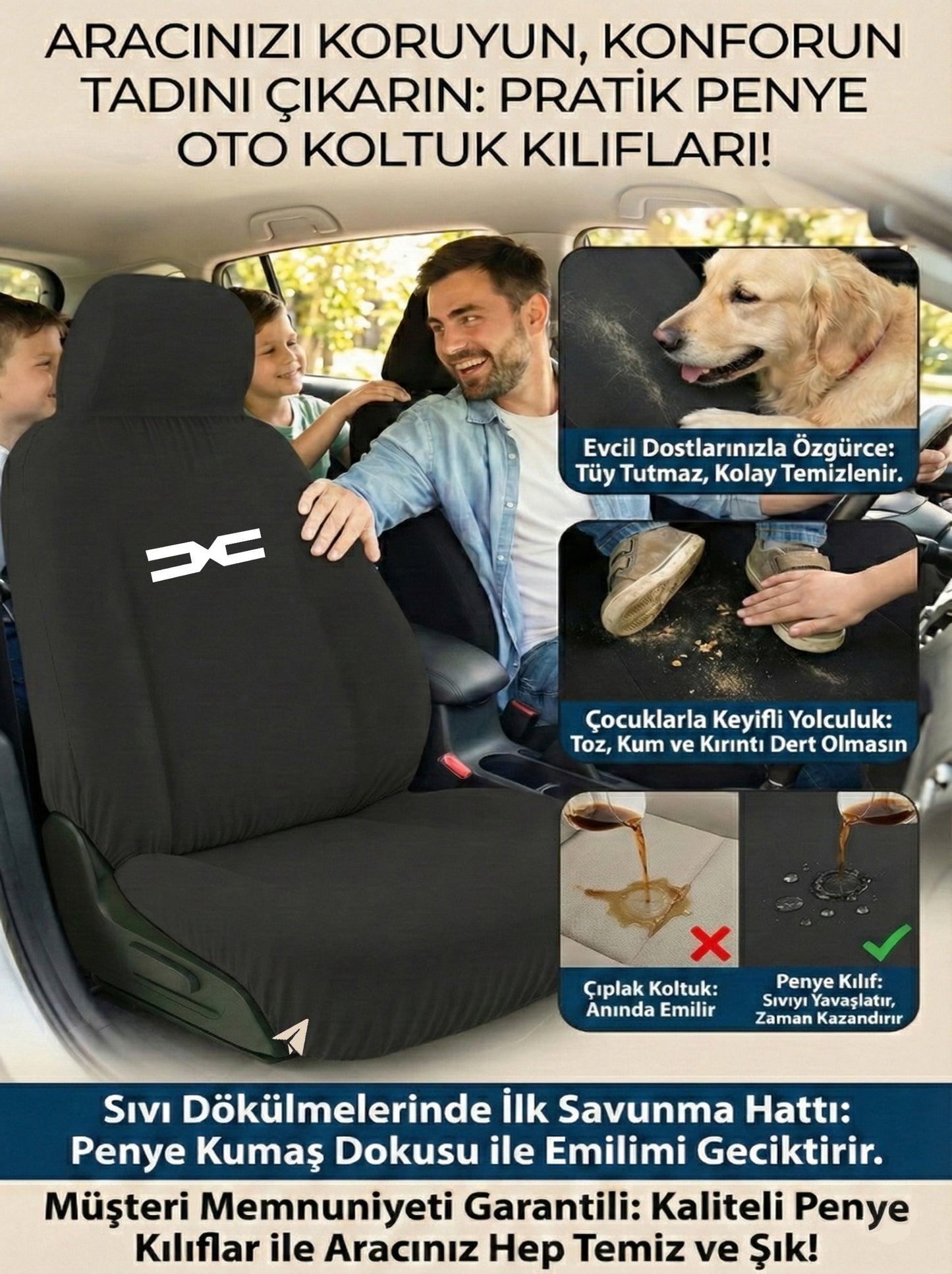 dacia uyumlu penye oto koltuk kılıfı