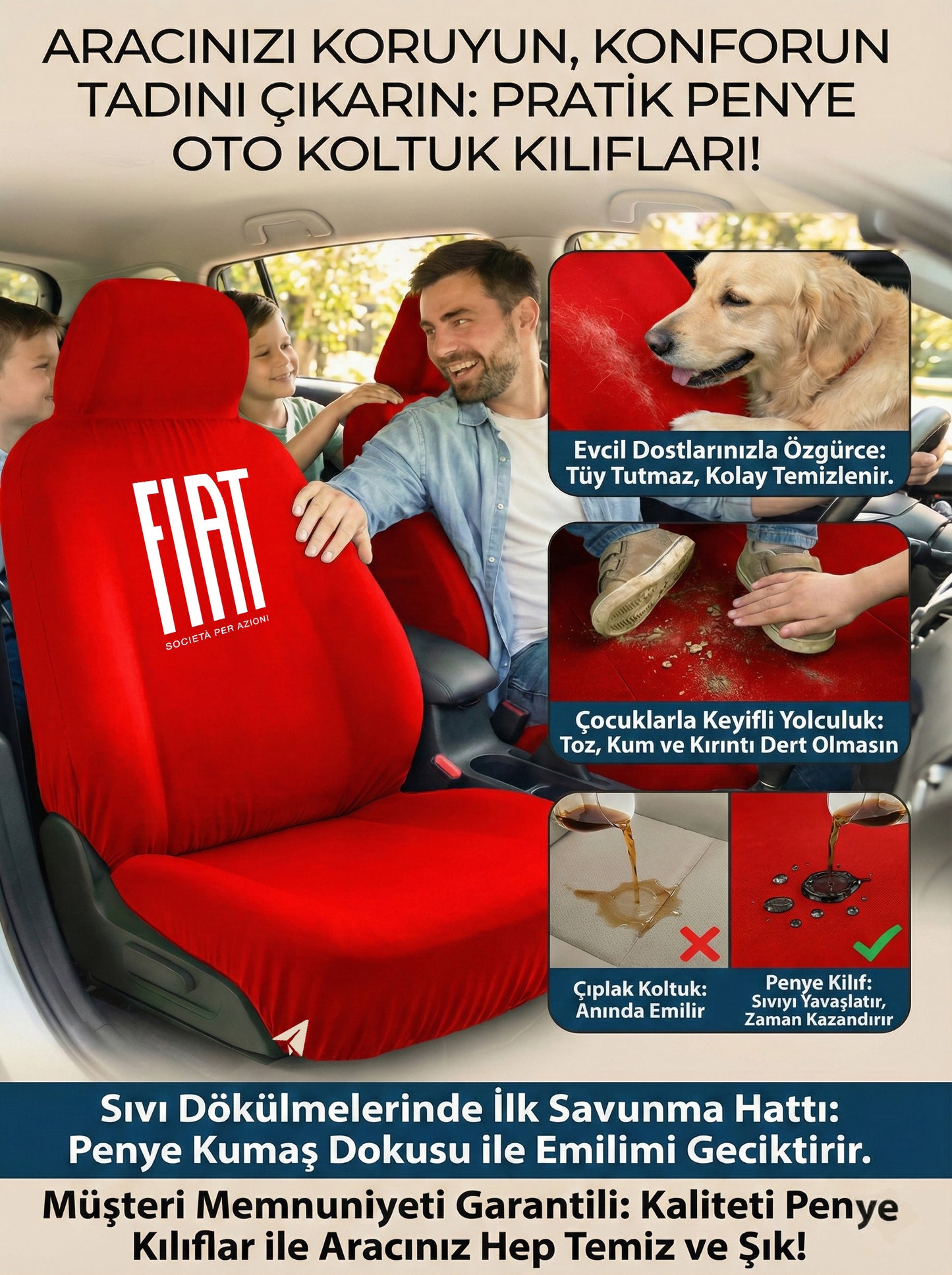 fiat uyumlu penye oto koltuk kılıfı