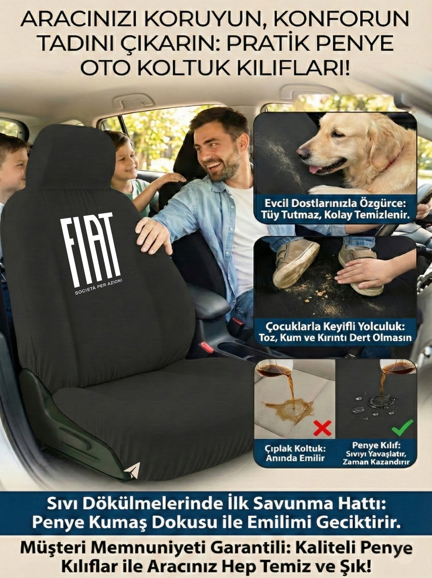 fiat uyumlu penye oto koltuk kılıfı