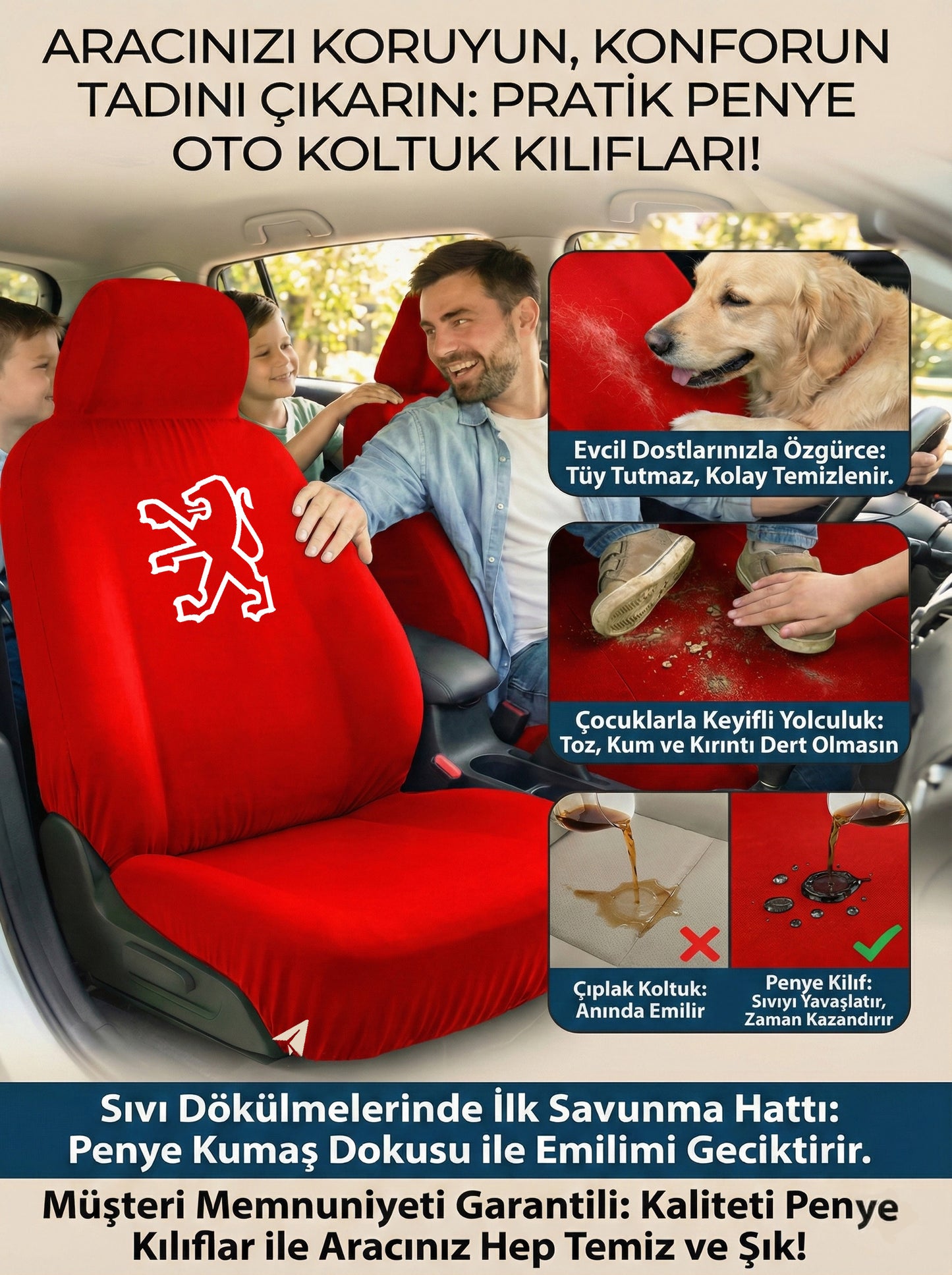 peugeot uyumlu penye oto koltuk kılıfı