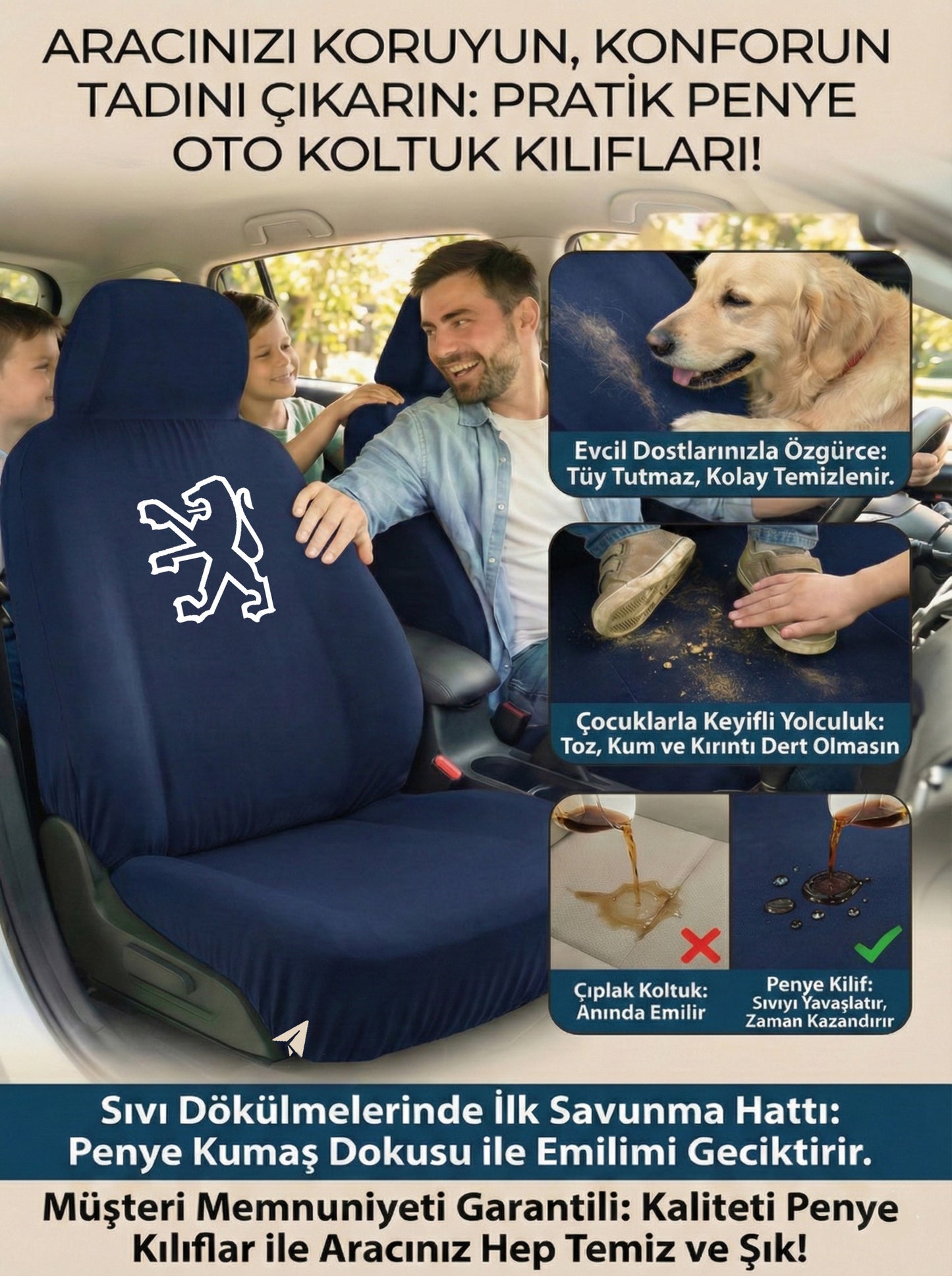 peugeot uyumlu penye oto koltuk kılıfı