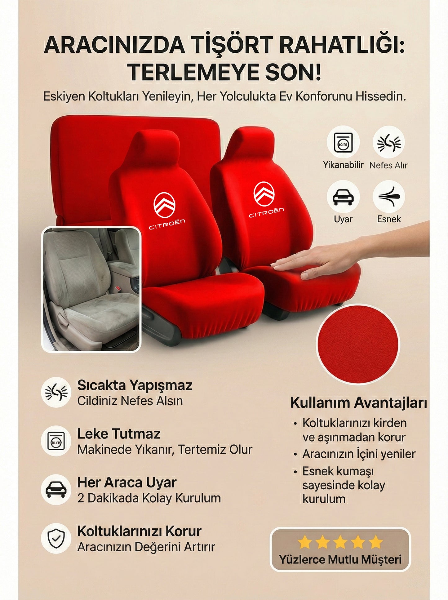citreon uyumlu penye oto koltuk kılıfı