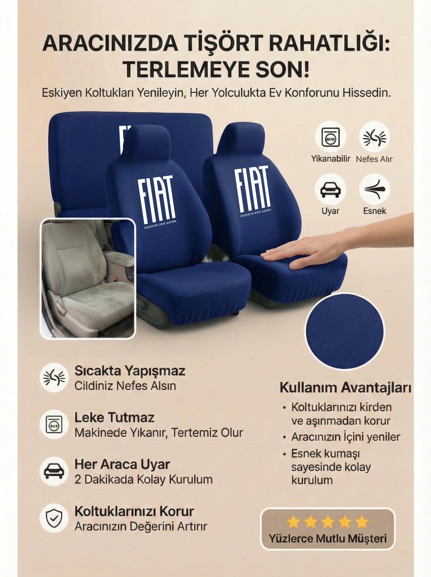 fiat uyumlu penye oto koltuk kılıfı