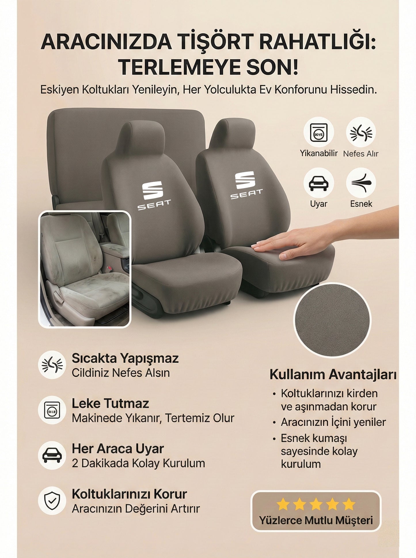 seat uyumlu penye oto koltuk kılıfı