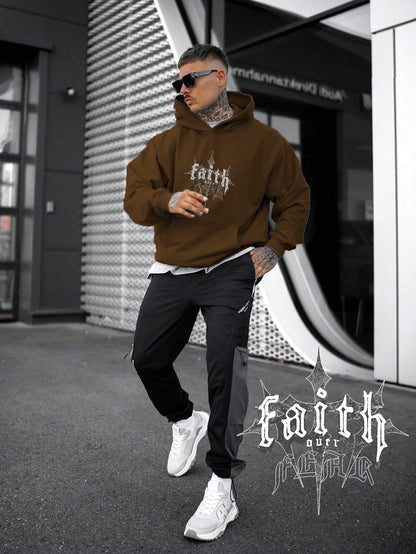 Kadın, Erkek Sweatshirt Oversize Faith Over Fear Dark Cross Baskılı Kalın Siyah Sevgili Sweatshirt