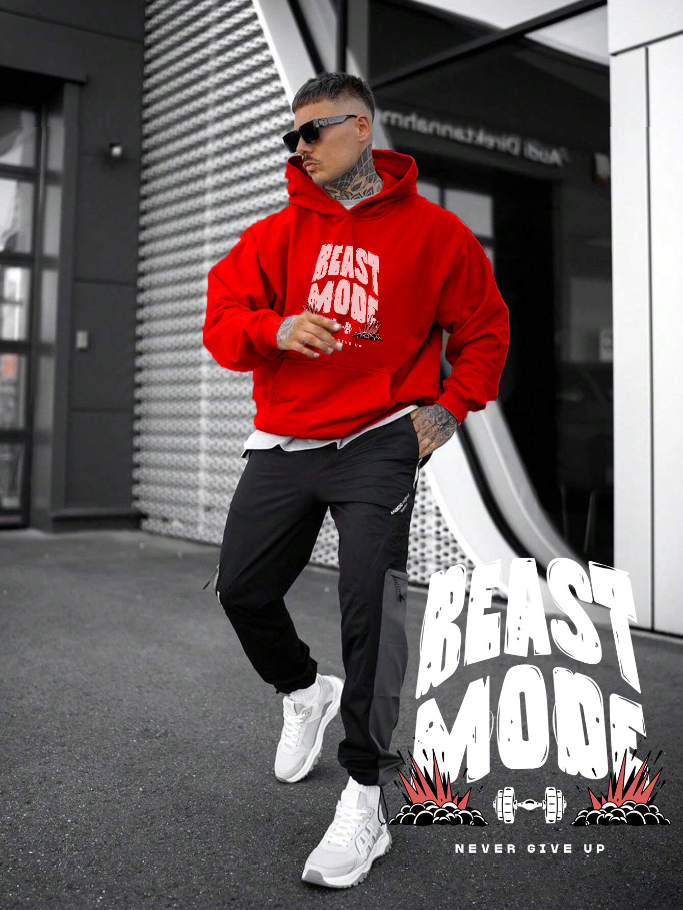 kadın, erkek sweatshirt oversize beast mode baskılı kalın siyah sevgili sweatshirt